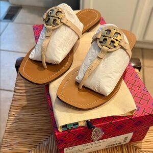 Tory Burch Mini Miller Beige Leather Sandals